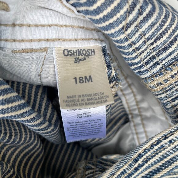 OshKosh Bgosh 18M Baby Overalls Blue & White Striped Cotton Carpenter Conductor - Picture 3 of 7
